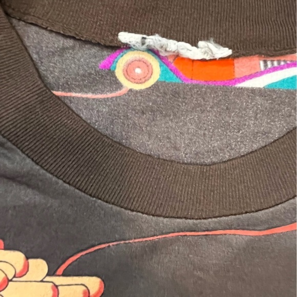 Vintage 70s Art Deco Long Sleeve Top Boardwalk Scene Print Maximalist - Picture 9 of 11